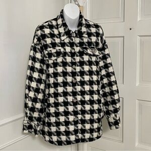 NEW Macy Mccoy Black White Tweed Coat Oversized